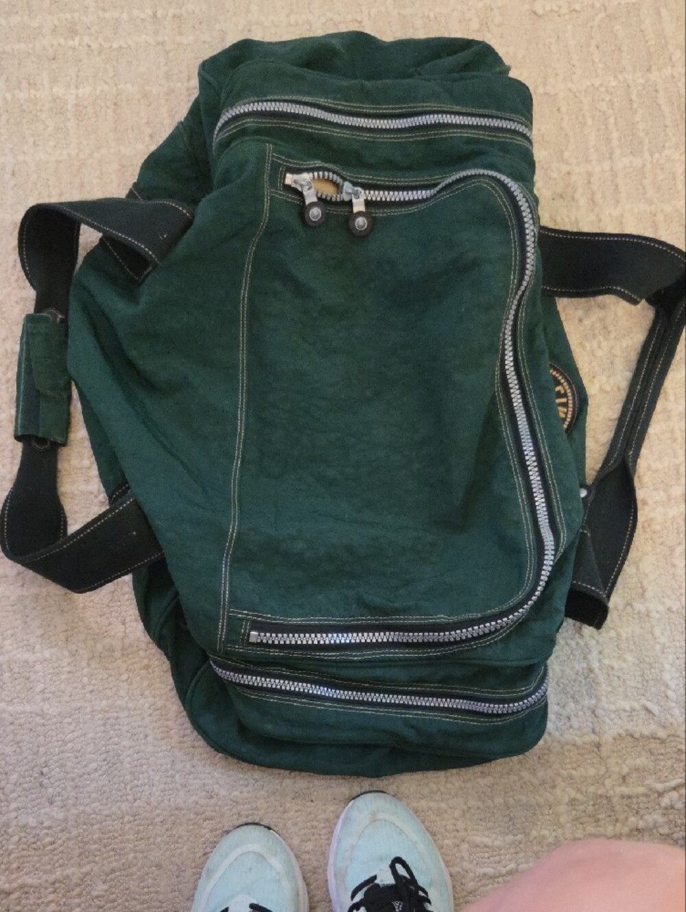 Kipling Dark Green Canvas Duffel Bag with Black Straps, Large - Picture 2 of 5